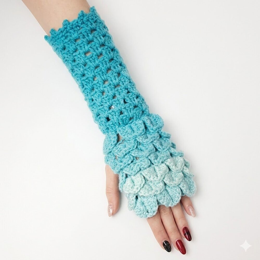 Handmade Crochet Fingerless Dragonscale Gloves